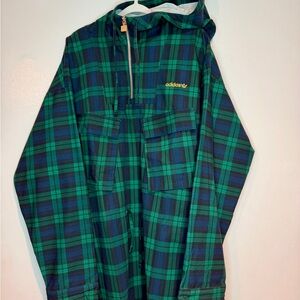 Adidas Originals Windbreaker Jacket Plaid Green Navy Gold Zip Mens M NWT IX9636